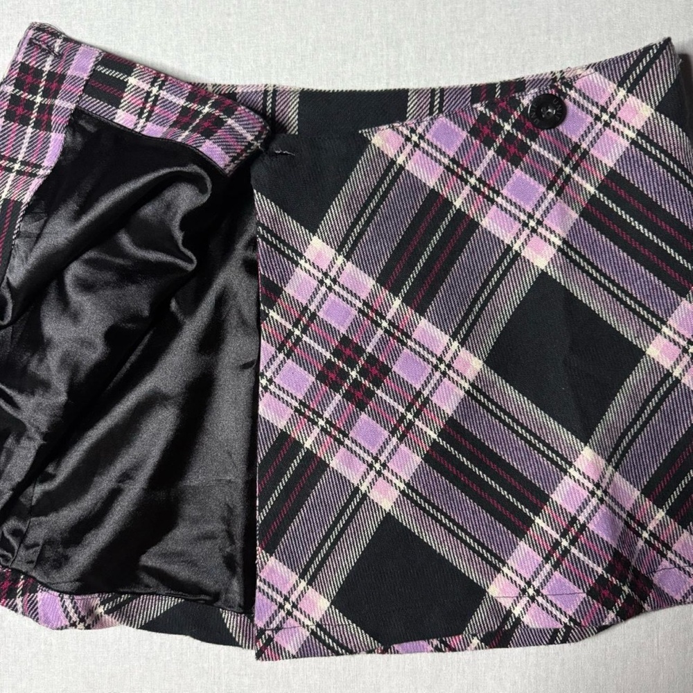 Size XS Unif Witz Pink & Black Plaid Wrap Mini Skirt - Picture 10 of 13